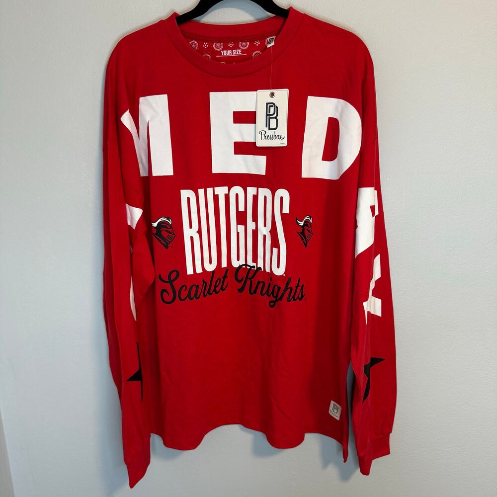 Rutgers University Game day Pressbox NCAA Oversized Long Sleeve Shirt OS New NWT